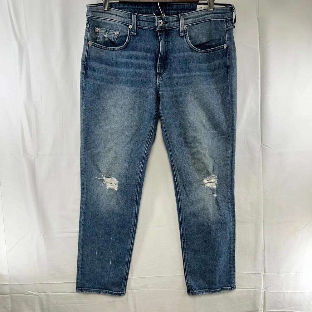 Rag & Bone Dre Slim Boyfriend Jeans Womens 30 Blue Distressed Low Rise